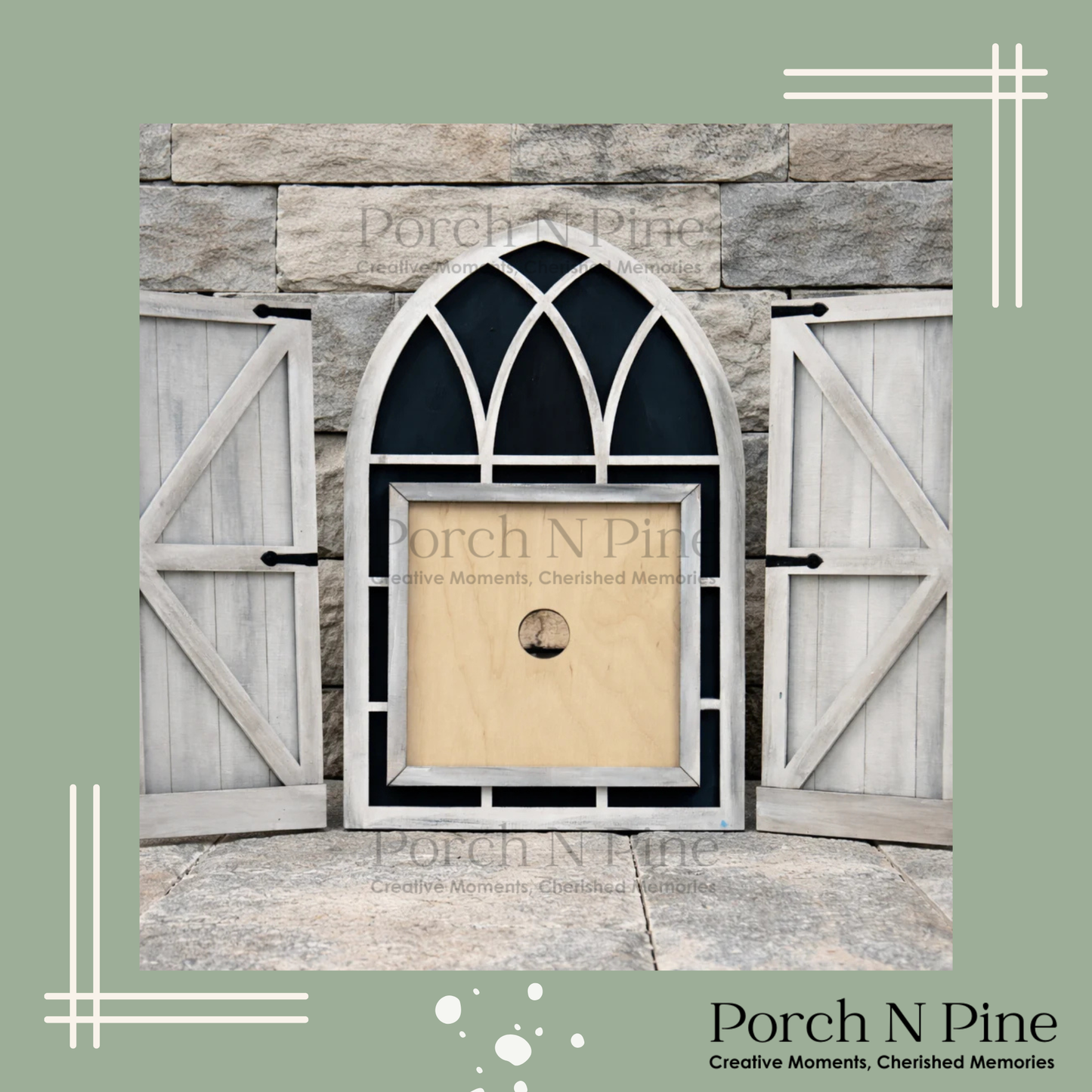 Interchangeable Arched Window with Shutters – Unfinished DIY